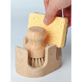 Soporte de esponja de travertino natural para mostrador de cocina, doble ranuras, estante de secado, organizador de esponja para fregadero, soporte de esponja para encimera, 2 ranuras