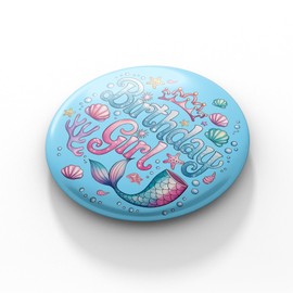 Mermaid Birthday Girl Button Pin, Under the Sea Party Decoration, Birthday Party Supplies for Women, 2.3 Inch Button Badge, Mermaid Party Favors