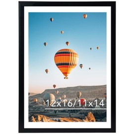 JCJMY 12x16 Picture Frame Black with 11x14 Mat, Display Photo 11x14 with Mat or 12 x 16 Without Mat, Wall Hanging Large Frame with Plexiglass, Black