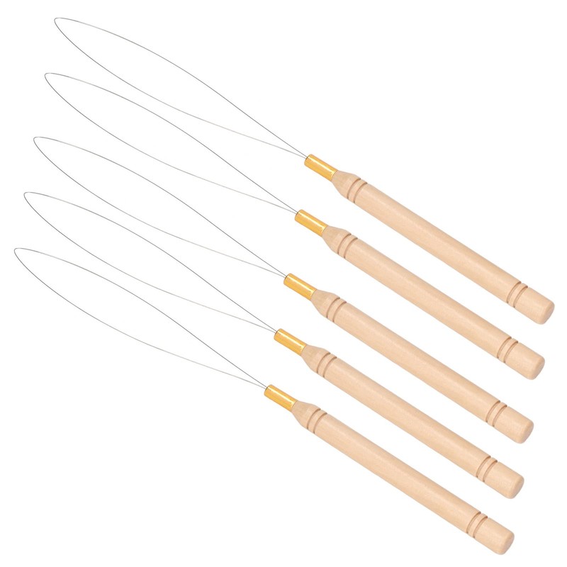 Hair Extension Loop Needle Kit 5Pcs Beaderwooden Handle Tool Wooden