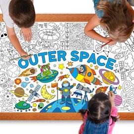 Outer Space Giant Coloring Poster for Kids 30 x 72 Inch, Space Large Coloring Poster Tablecloth, Outer Space Themed Color-in Activities Games for Kids School Classroom Home Party Supplies Decorations