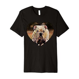 Cute English Bulldog Puppy Heart-shaped Colorful Art Design Premium T-Shirt