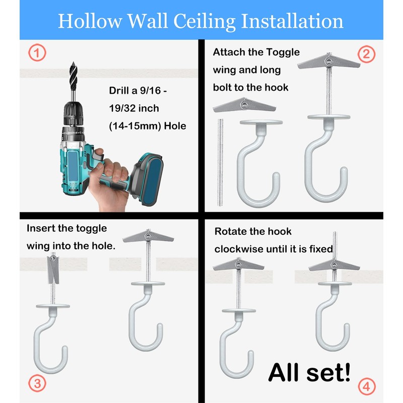 Evsteluo White Swag Ceiling Hooks – 4 Sets with Hardware