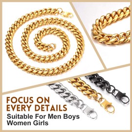Bandmax Dense Curb Chain Necklace Stainless Steel 1:1 Cuban Link Chain for Women Men Hip Hop Street Style Fashion Jewellery 6 mm/10 mm/14 mm Wide 36 cm to 76 cm Gold/Black/Silver, Metal, No Gemstone