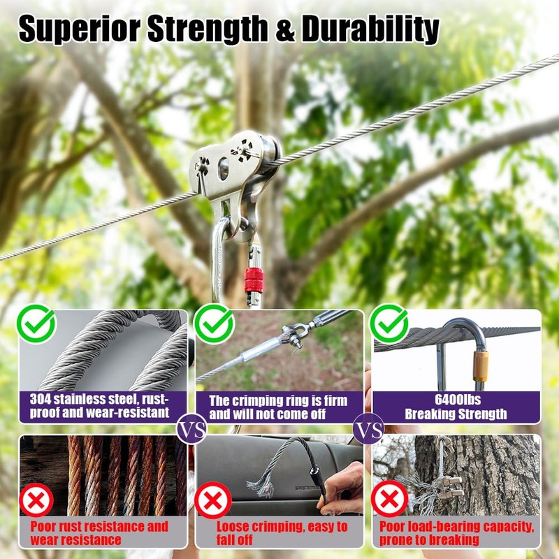 hannger 1/4 Stainless Steel Cable, 75ft Wire Rope with Wire
