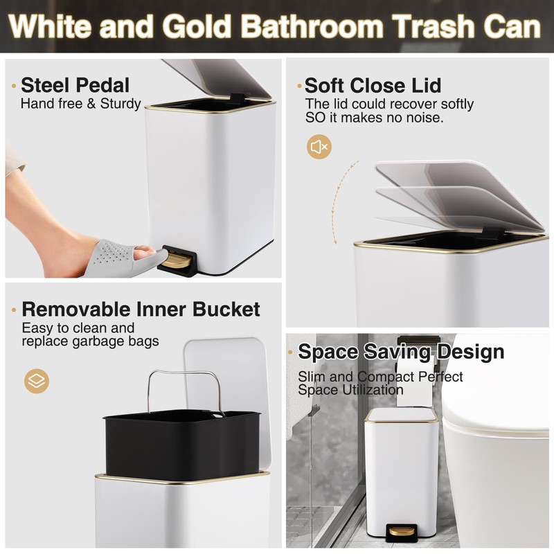 White Bathroom Accessories Set 8 Piece White and Gold Bathroom