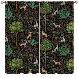 DDCBNS Vintage Garden Plants Curtains,William Morris Style Retro Floral Trees Animal Curtains for Bedroom Living Room Kitchen Rustic Art Window Drapes 2 Panels Set,Total Size 42" x 45"