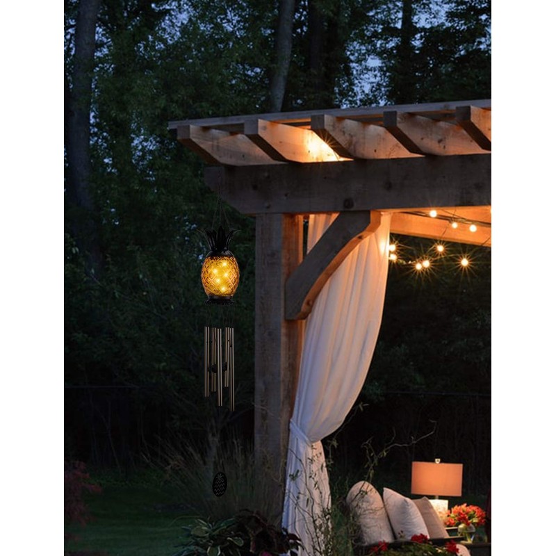 MUMTOP Solar Wind Chime Pineapple Solar LED Light Tropical Windchimes