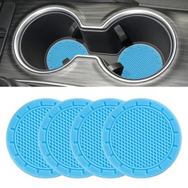 NON-SQUARE Car Cup Holder Coaster, 4 Pack PVC Anti Slip Durable Insert Car Coasters, 2.75 Inch Universal Car Coasters for Cup Holders, Suitable for Most Car Interior（Light Blue）