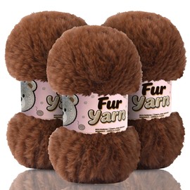 3 Skeins Faux Fur Yarn Soft Fluffy for Crocheting - Chunky Fuzzy Yarn for Crochet Amigurumi, Blankets, Scarves and Sweaters - Each 3.5 oz/100 g, 71 yds/65 m (3, Coffee Brown)