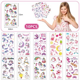 YXBWM 10 Pcs Unicorn Tattoo Stickers, Temporary Tattoo Stickers for Children, Mystical Unicorn & Rainbow Water Transfer Stickers, Waterproof and Long-Lasting, Gifts for Boys and Girls (unicorn)