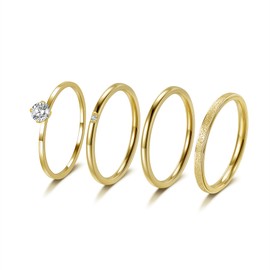 MDFUN 4 Pcs 18K Yellow Gold Plated Stainless Steel Stackable Rings Set for Women, Cubic Zirconia Thin Stacking Ring Simple Engagement Statement Rings Bands Set (5)