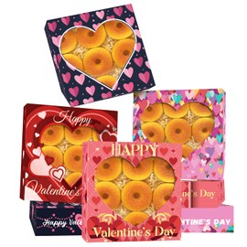 Bakepacker 30pcs Valentine Pie Boxes 8x8x2.5 inches Easy Assemble Macaroon Cookie Boxes Bakery Boxes with Window for Valentine's Day (Auto-pop Up)