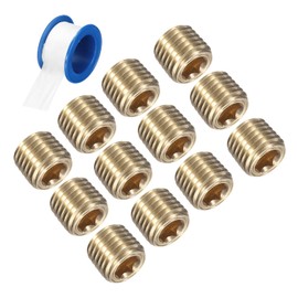 sourcing map 12Pcs 1/16 NPT Brass Pipe Plug Fitting, Male Thread Internal Hex Socket Pipe Cap, Countersunk Plug for Sealing Pipe Port, Pneumatic Solenoid Valve