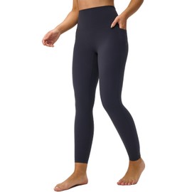 Omwilddo Women's High Waisted Yoga Leisure Leggings 25" Light Compression Butter Smooth Workout Legging Pants Side Pockets Dark Grey M