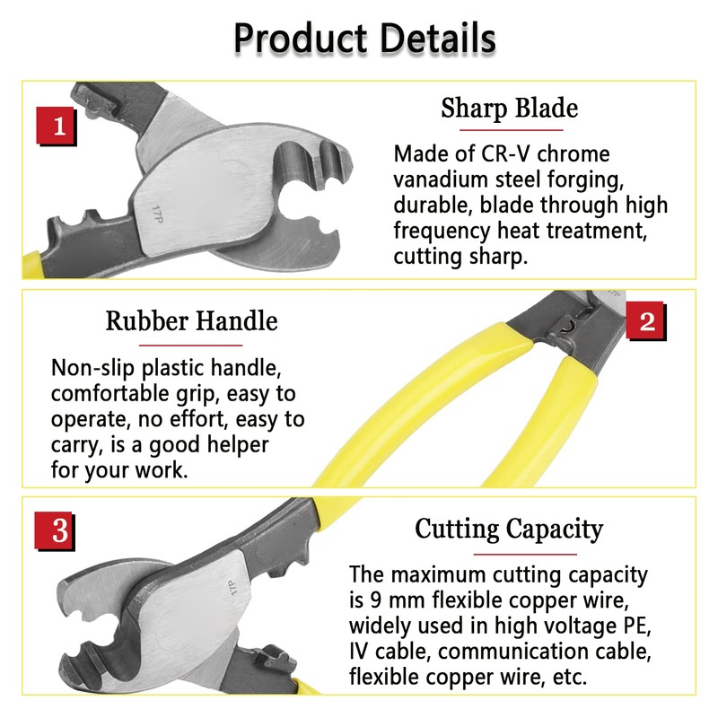 Cable Cutter, Cable Cutting Pliers 6 Inch Chrome Vanadium Steel