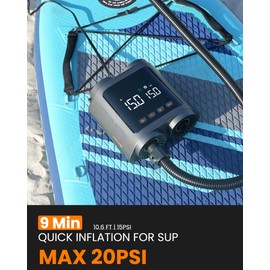 OutdoorMaster Vortex Paddle Board Pump Electric Portable, Max 20PSI SUP Air Pump Inflator & Deflator, 12V/15.8V DC Input, Auto Off & Cooling, 8 Nozzles Pump for Paddle Board, Kite, Kayak, Inflatables