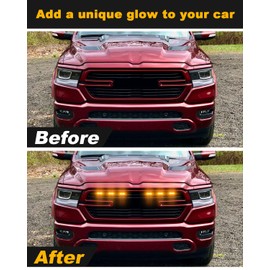 OKLSG 6pcs LED Grill Lights for 2025 2024-2019 Dodge Ram Grille Raptor Lights Ram 1500 2500 3500 Accessories Warning Lamp Front Grille Trims (Yellow)