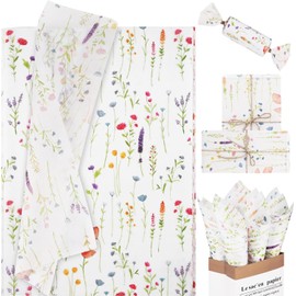 20 Sheets Purple Lavender Tissue Paper, 20x14 Inches, Wildflower Wrapping Tissue Paper Red Poppy Printed Art Decorative Tissue for Spring Wedding Gift Wrapping Supplies