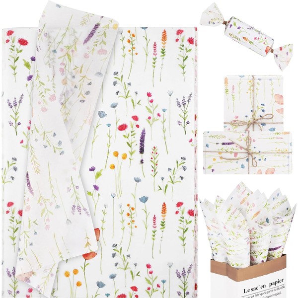 20 Sheets Purple Lavender Tissue Paper, 20x14 Inches, Wildflower Wrapping