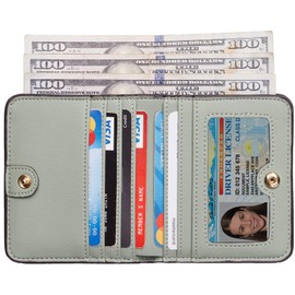 Toughergun Womens RFID Blocking Small Compact Bifold Luxury Genuine Leather Pocket Wallet Ladies Mini Purse with ID Window (ReNapa Green Blooming)