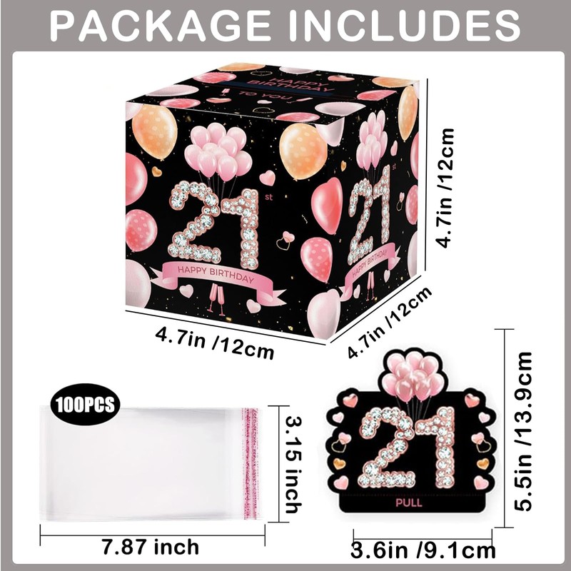 21st Birthday Money Box - Black Pink Pull Surprise Cash