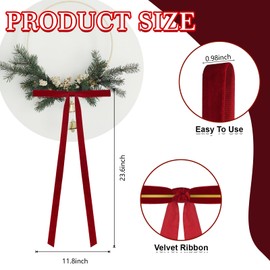 8 Pcs Christmas Velvet Swag Bows, 24 x 12 Inch Large Christmas Wreath Bow Rustic Crafts Velvet Bows for Xmas Home Decor Wedding (Red, Width of 1")