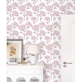 HeloHo Pink Floral Wallpaper Peel and Stick Boho Contact Paper Removable Self Adhesive Nursery Wallpaper for Bedroom Bathroom Cabinets Renter Friendly Wall Paper 78.7"x17.3"