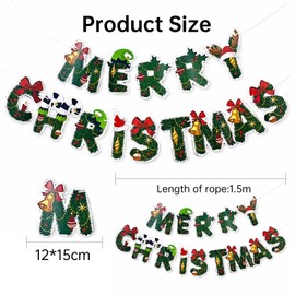 Merry Christmas Banner Bunting,1Pack Christmas Wall Decorations Merry Christmas Sign Christmas Banner Garland for Fireplace Window Xmas Party Christmas Decorations Indoor