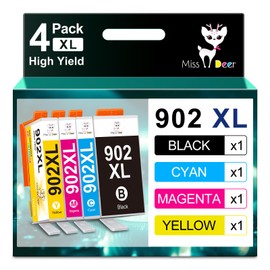 902XL Ink Cartridges Combo Pack Compatible Replacement Ink for HP 902 902XL Ink Cartridge,Work for HP OfficeJet Pro 6968 6978 6962 6958 6954 6979 6954 Printer,4 Pack(BK,C,M,Y)