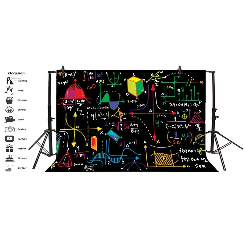 AOFOTO 8x6ft Math Classroom Blackboard Backdrop Mathematics Course Formula Geometric