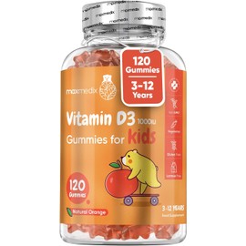 Vitamin D Gummies Kids 1000IU - Natural Orange Flavour Gummies - 4 Months Supply (120 Vitamin D3 Gummies) - One A Day - for Kids 3-12 Years - Vegetarian, Non-GMO & Gluten-Free Vitamin D for Kids