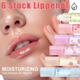 Clear Lip Gloss Sets, 6 Pieces Flower Aroma Lip Oil Lovely Gift, Non-Sticky Liquid Lipstick, Remove Dull Lips and Fine Lines, Lip Glow Balm Lip Care, Natural Plant Formula