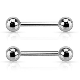 PiercedOff 316L Surgical Steel Large Size Barbells with Externally Threaded Balls - Bar Thickness 10GA (2.4mm) / Bar Length 16mm / Ball Sizes 5mm - Sold as a Pack of 2 Barbells