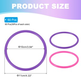PATIKIL 4" Plastic Ring-Toss Rings for Bottles, 60 Pack Carnival Rings Plastic Hoops for Speed and Agility Practice Outdoor Party Favor, Pink/Purple