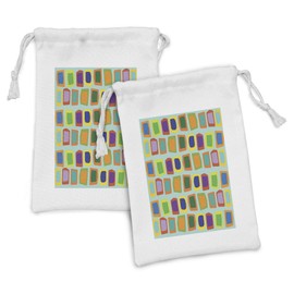 Ambesonne Colorful Fabric Pouch Set of 2, Modern Abstract Illustration with Various Uneven and Deformed Rectangular Shapes, Small Drawstring Bag for Toiletries Masks and Favors, 9" x 6", Multicolor