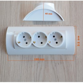 4 Piece 3-Way Combination Socket Surface-Mounted Socket Set 3 Slots Made in EU White