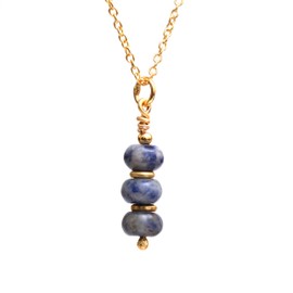 Gempires Denim Sodalite Crystal Necklace Beads Pendant Necklace Minimal and Trending Daily Wear Gift for Women Girls Hypoallergenic 14k Gold Plated 16+2 inch Adjustable Chain