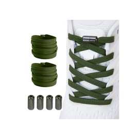 2 Pair Elastic No Tie Flat Shoe Laces for Kids and Adults - Elastic No Tie Shoelaces System, Dark Green+dark Green, X-Large