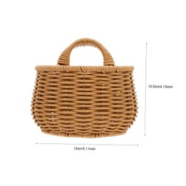 CAXUSD 1pc Woven Wall Hanging Basket for Kitchen Storage Versatile Rattan Sundries Container Decorative Egg and Daily Necessities Organizer Brown Small