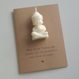 WangsLICHT handgemachte Grußkarte aus Kraftpapier mit Buddha Figur Kerze, Geschenkkarte, mit Geschenkverpackung, ideale Mitbringsel, Geburtstagsgeschenk