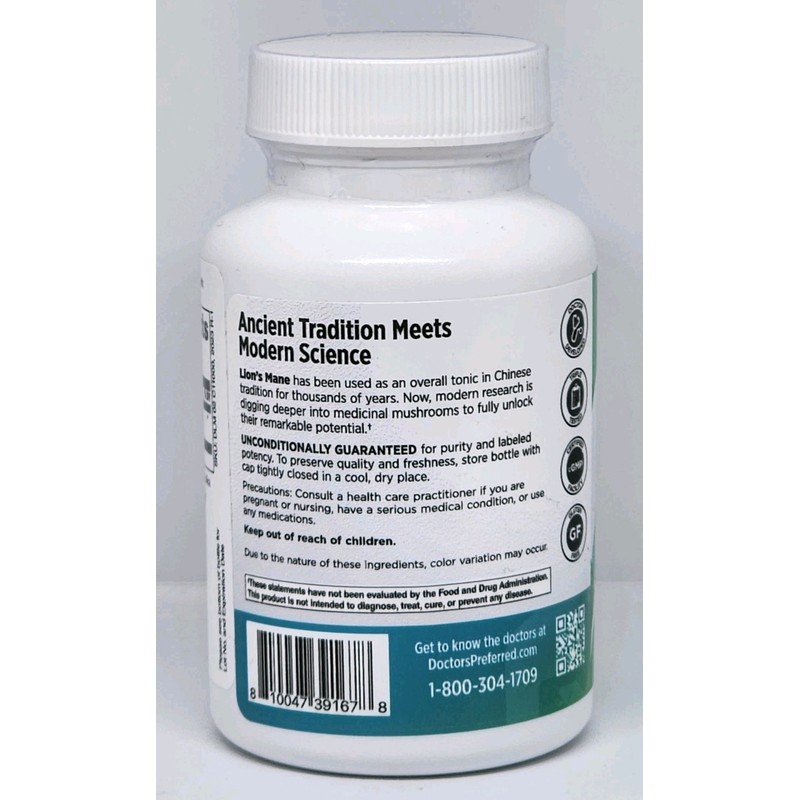 Doctors' Preferred Lion’s Mane Mushroom Supplement 1000 mg 60 Capsules