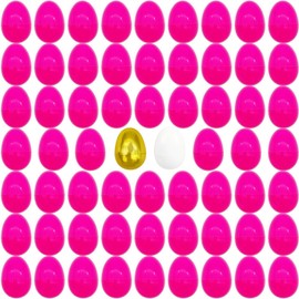 GCQJOQ Plastic Easter Eggs for Holiday Decorations and Celebrations, 60 Pink, 1 Gold, 1 White