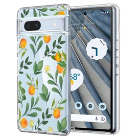 Unov Compatible with Pixel 7a Case Clear with Design Soft TPU Shock Absorption Slim Embossed Pattern Protective Back Cover for Pixel 7a (Citrus Flavors)