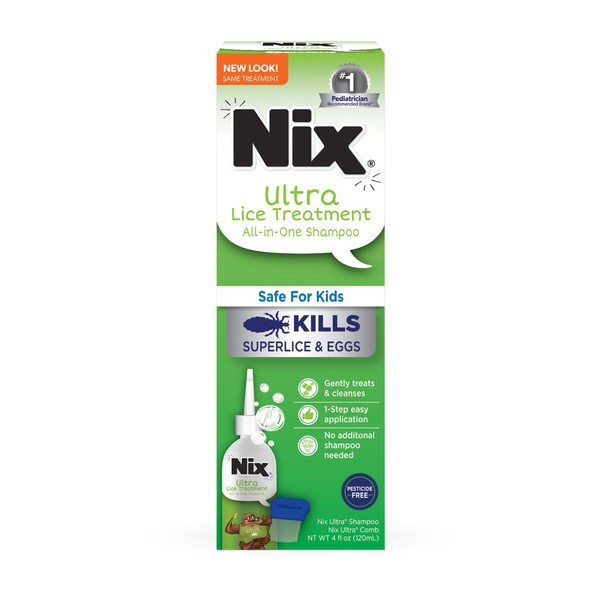 Nix Ultra Superlice Treatment, All-in-One Shampoo, 4 Fl Oz & Lice Removal Comb