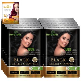 Herbishh Hair Color Shampoo for Gray Hair– Hair Dye Shampoo with Argan Hair Mask–Tamaño de viaje-Tiñe el cabello en minutos–Color de larga duración–10pack+1pack (Black)