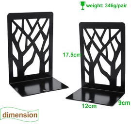 Lre Co. High Performance Metal Bookends, 2 Pairs Decorative Tree Design Book Stopper, Non-Slip Desk Book Holder Stand for Offices Schools Dividers Shelves Save Space (Black)