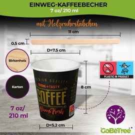 GoBeTree 100 Paper Cups 210 ml / 7 oz for Coffee and More, Coffee Cups, Disposable Coffee Cups