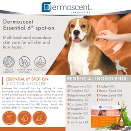 Dermoscent Essential 6 Spot-On - Dog Itchy Skin Relief - Dandruff & Allergy Relief with Vitamin E Oil - Natural Ingredients for Sensitive Skin - Dogs 10-20 kg - 4 Pipettes of 1.2 ml