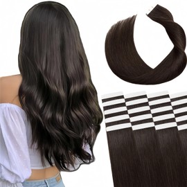 Tape in Hair Extensions Human Hair Utra Thin Invisible Seamless 20pcs 40g (Dark Brown to Black, 12 inch)